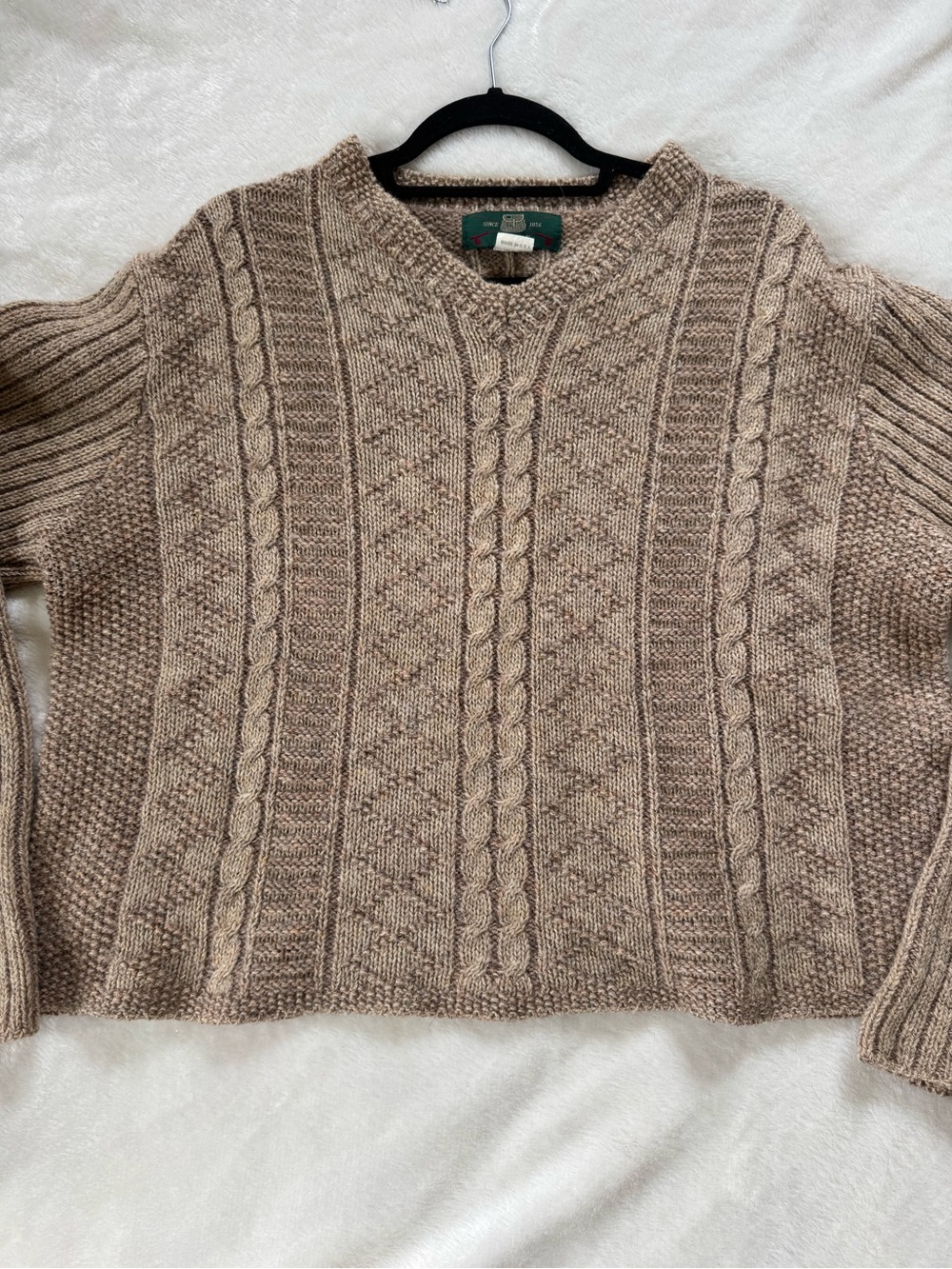 VTG Orvis Women’s V-Neck Fisherman’s Shetland Wool Sweater Brown XL Made in USA